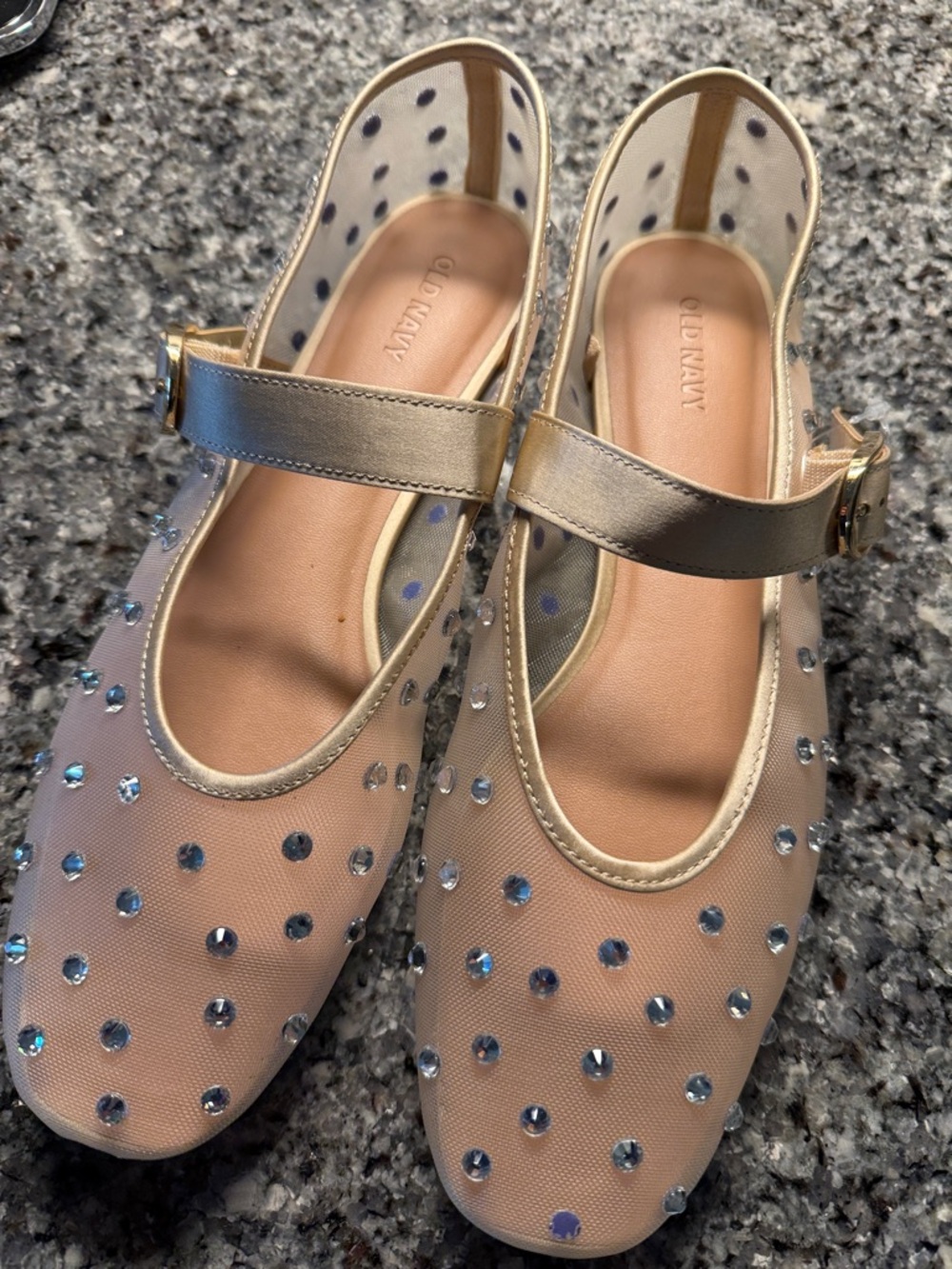 Old Navy Nude Mary Jane Flats with Crystal Studs